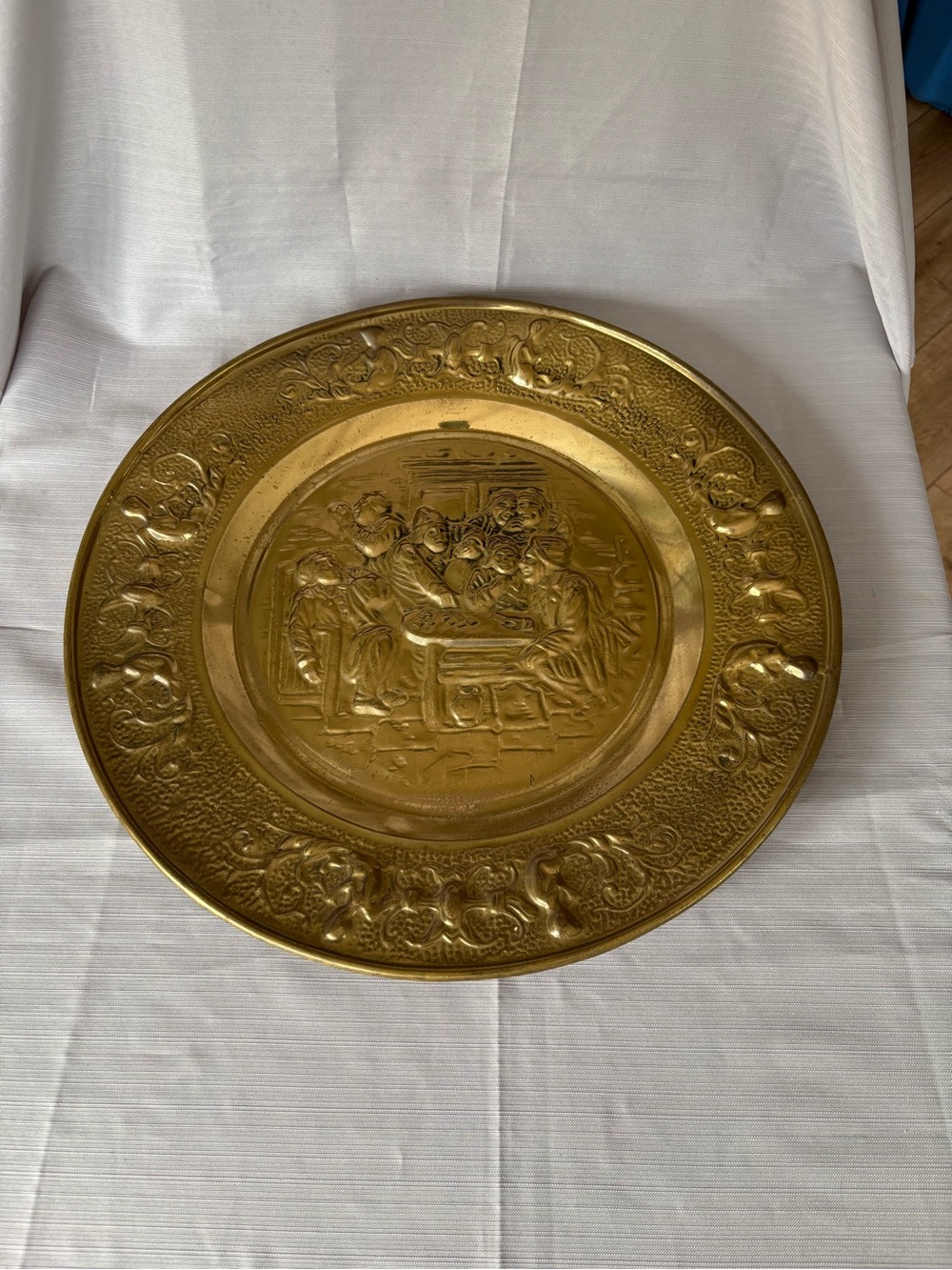 Vintage Brass Decorative Gold-Tone Embossed Serving Charger Plate